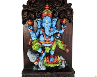 Wooden Ganesha Wall Hanging 18 Inch Solid Country Wood Hindu Home Decor Panel