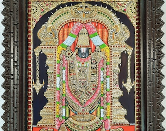 18" x 15" Balaji Tanjore Painting with Frame, 22K Gold Foils Made, Teakwood Framed, Indian Artwork, Gift Size, Ready to Ship