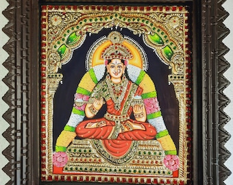 15" x 13" Annapoorani Tanjore Painting with Teakwood Frame, Pooja Room Painting, Indian Art Gift, Home Décor, Free Shipping USA UK Australia