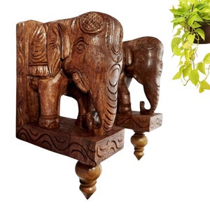 Hand-Carved Elephant Wall Bracket Pair | Vintage Decor Corbels | 10&quot; Wooden Statue | Home & Garden Entryway Art | Set of 2