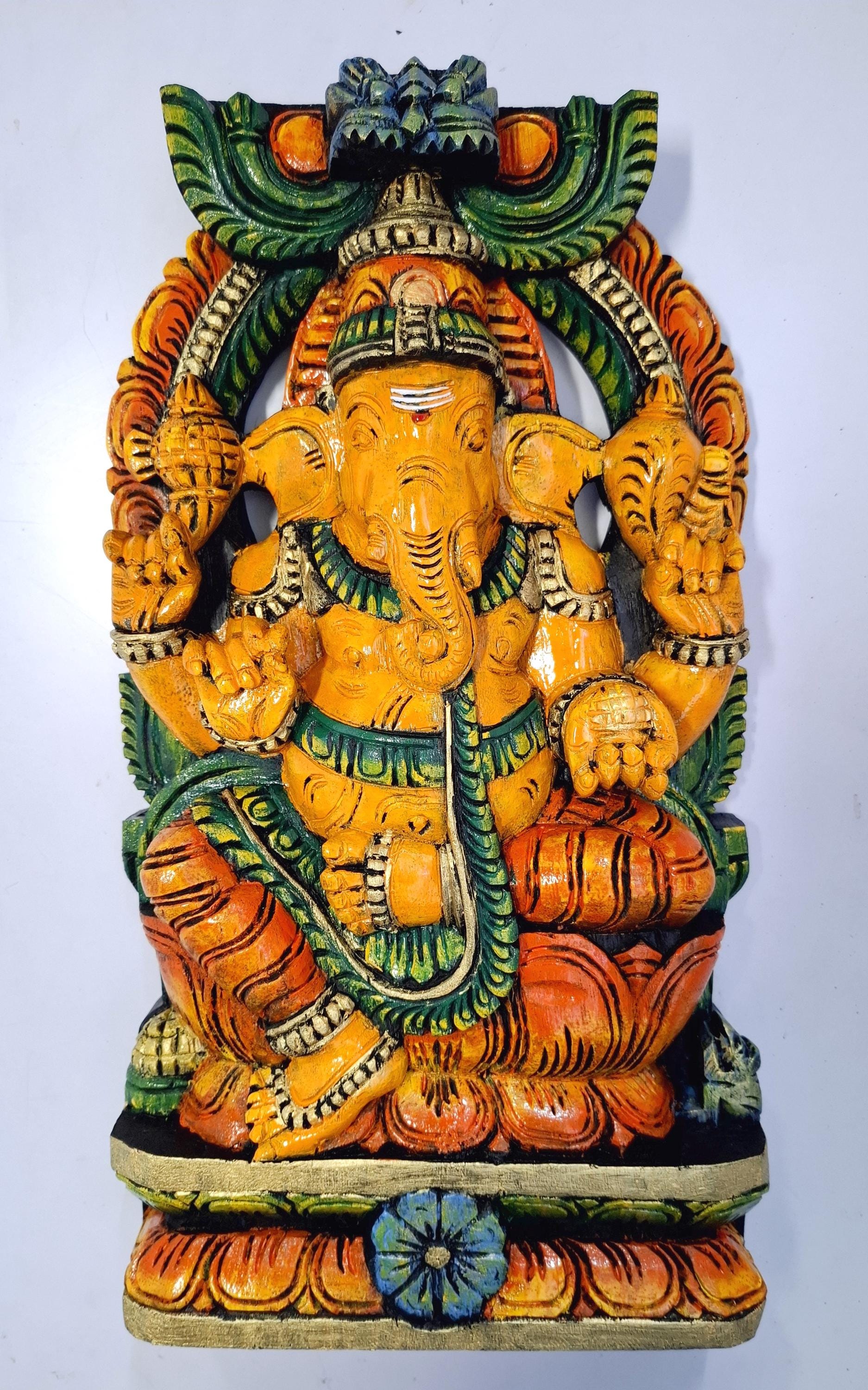 木製ガネーシャ像 18インチ ガネーシュ彫刻、Ganapathi Vinayaka