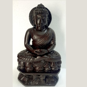 Wooden Buddha Statue, Meditating Buddha, Buddhist Sculpture, Sitting Gautama Buddha Statue for Home, Desk Decor - 12 Inches