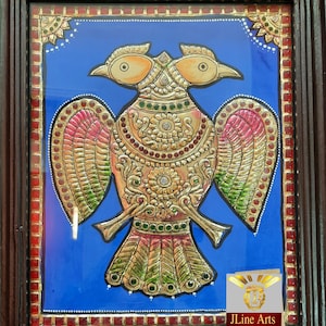 Peacock Tanjore Painting with Frame 22K Gold Foils Handmade Teakwood Framed Indian Gift Custom Size Painting / Made to Order