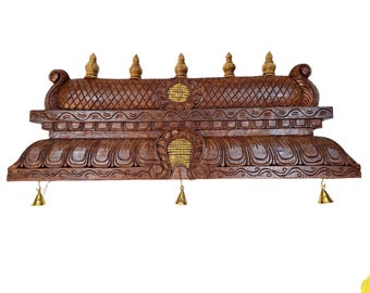 Wooden Temple Gopuram Wall Panel 36 Inch | Hand-Carved Antique Mandir Dome Home Décor