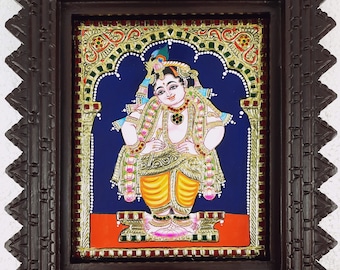 Vittoba Krishna Tanjore Painting with Frame,  22K Gold, Teakwood Framed, Pooja Room Décor, Indian Art Gift, Free Shipping  USA UK Australia