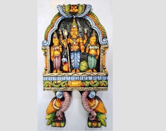 Lord Murugan Statue Kartikeya Sculpture Subrahmanya Figurine Kavadi Wall Panel Wooden Sculpture Temple Gopuram Home Decor Ready to Ship