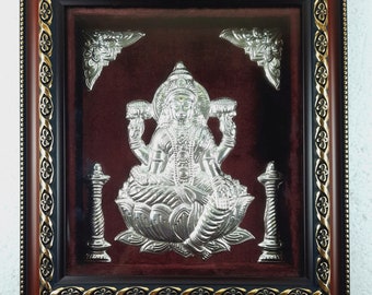 Lakshmi Tanjore Metal Art, Embossed, Pure Silver, 12 x 13.5 Inch,  Handmade, Pooja Room Décor, Purity is divine, Indian Gift, Ready to Ship