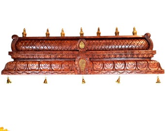 Large Wooden Temple Gopuram Wall Hanging 48 Inch, Mahogany Wood Pooja Decor