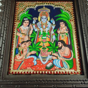 Satyanarayana Tanjore Painting with Frame 22K Gold Foils Teakwood Framed Painting Housewarming Gift Pooja Room Décor Ready to Ship image 9