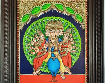 Tanjore Painting Subramanya Swamy with Frame 22K Gold Foils Made Teakwood Framed Indian Gift Custom Size Painting / Made to Order