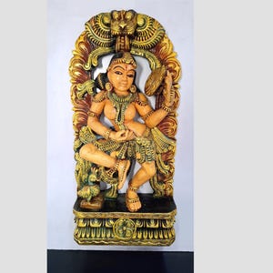 Hand Carved Wooden Apsara Devi Statue - 24 Inch Temple Decor