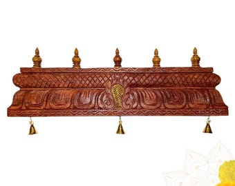 Wooden Temple Gopuram Wall Panel 32 Inch | Hand-Carved Antique Mandir Dome Home Décor