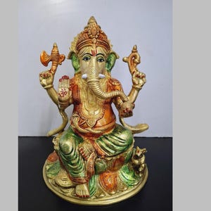 Ganesha Statue, 28 cm Lord Ganesh Statue on Lotus, Ganapati, Vinayak, Hindu God 11 Inch, Good Luck gift For New Beginnings Ready to Ship