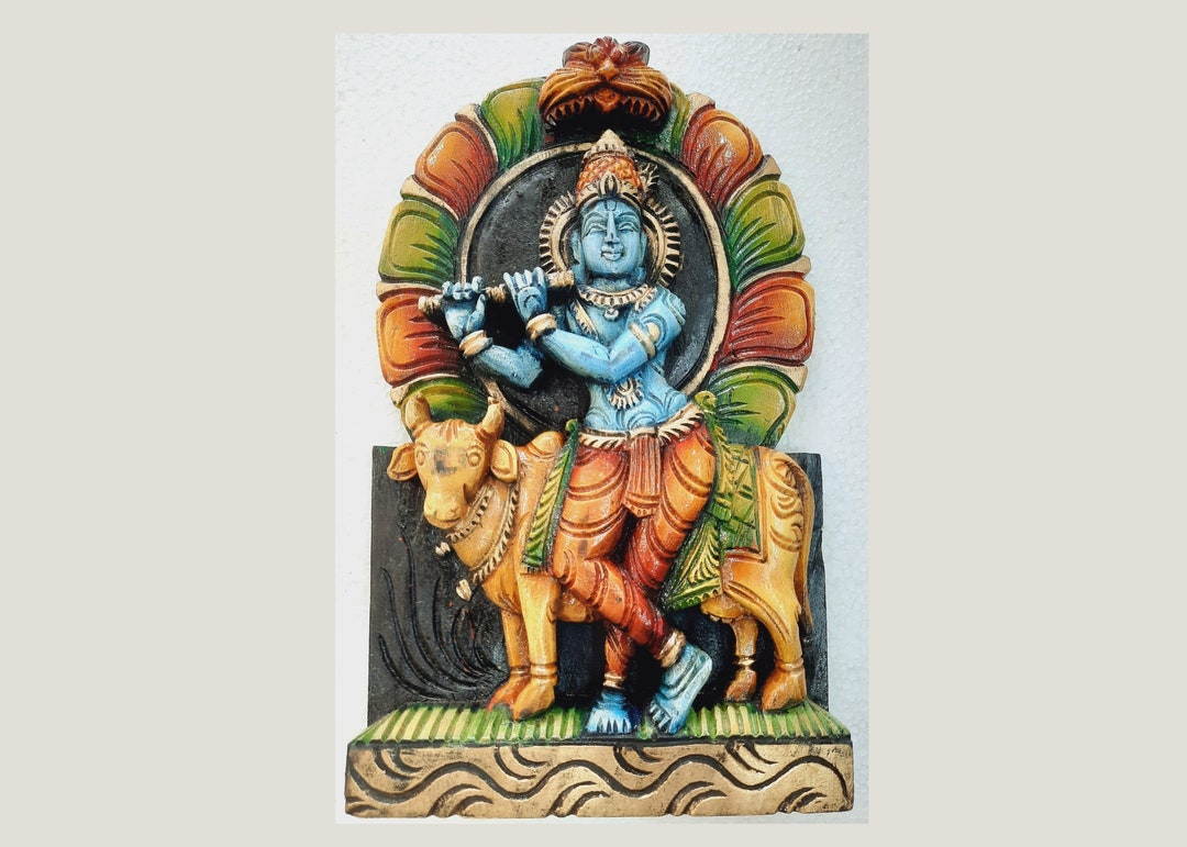 15 Krishna Wall Hanging Krishna Statue Wooden Etsy