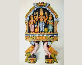 Muruga Statue Kartikeya Sculpture Subrahmanya Figurine Kavadi Wall Panel Wooden Sculpture Temple Gopuram Home Decor Ready to Ship