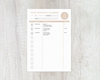 Custom A4 yoga sequence planner - Personalised yoga class planner - Printable yoga sequencing planner - Editable Canva template