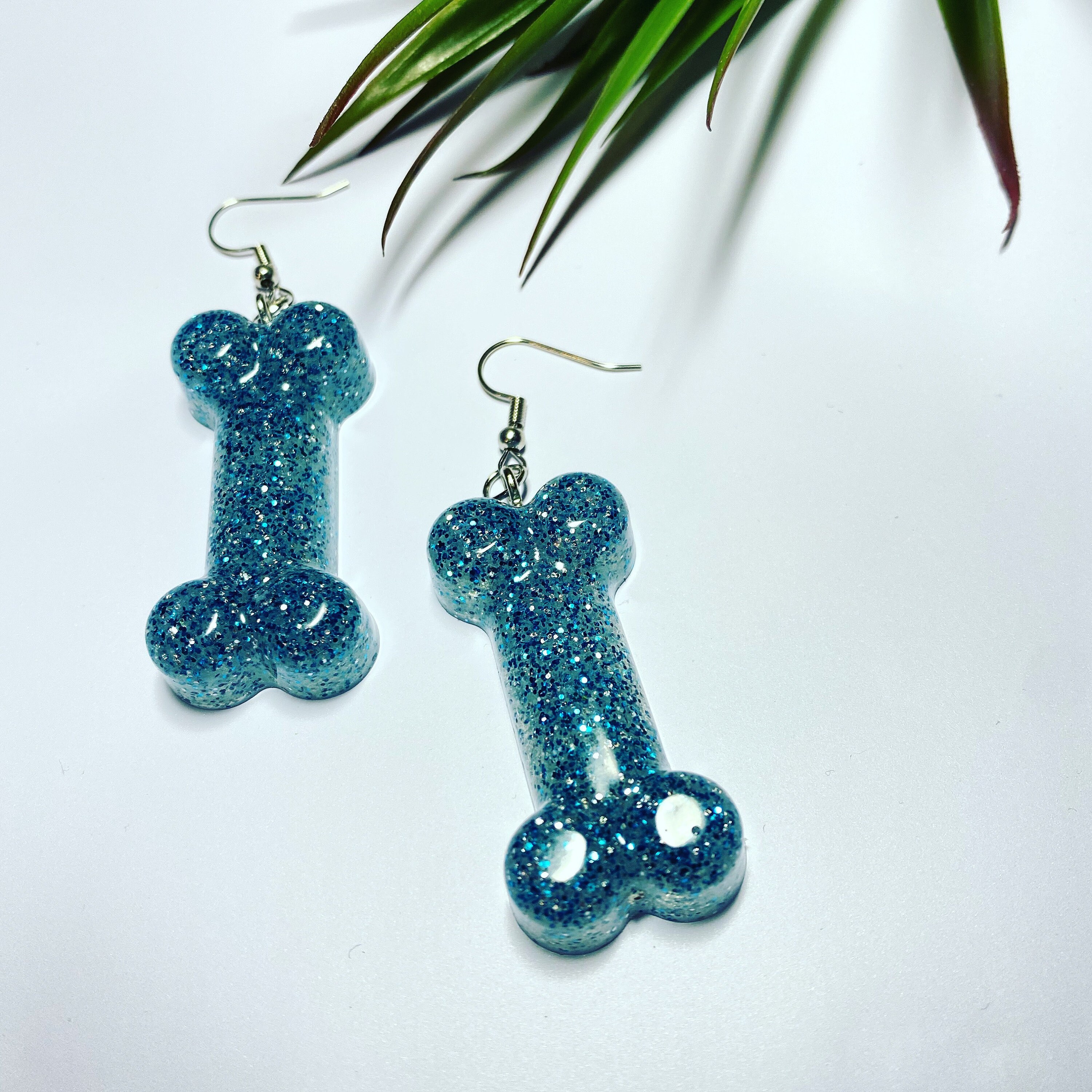 Blue glitter bone earrings dog pet earrings Etsy