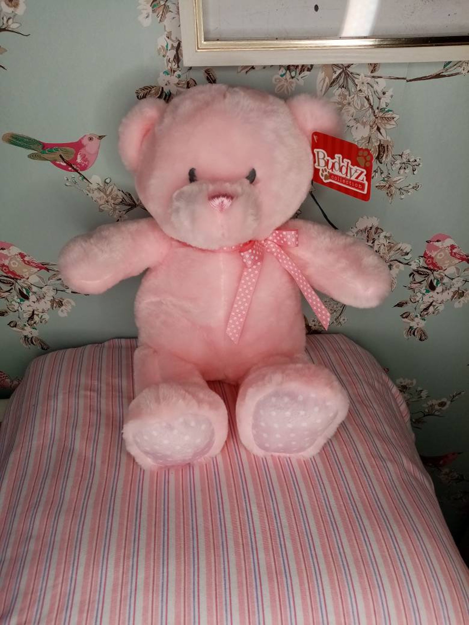 Pink Baby Bear with Spotted Ribbon Etsy