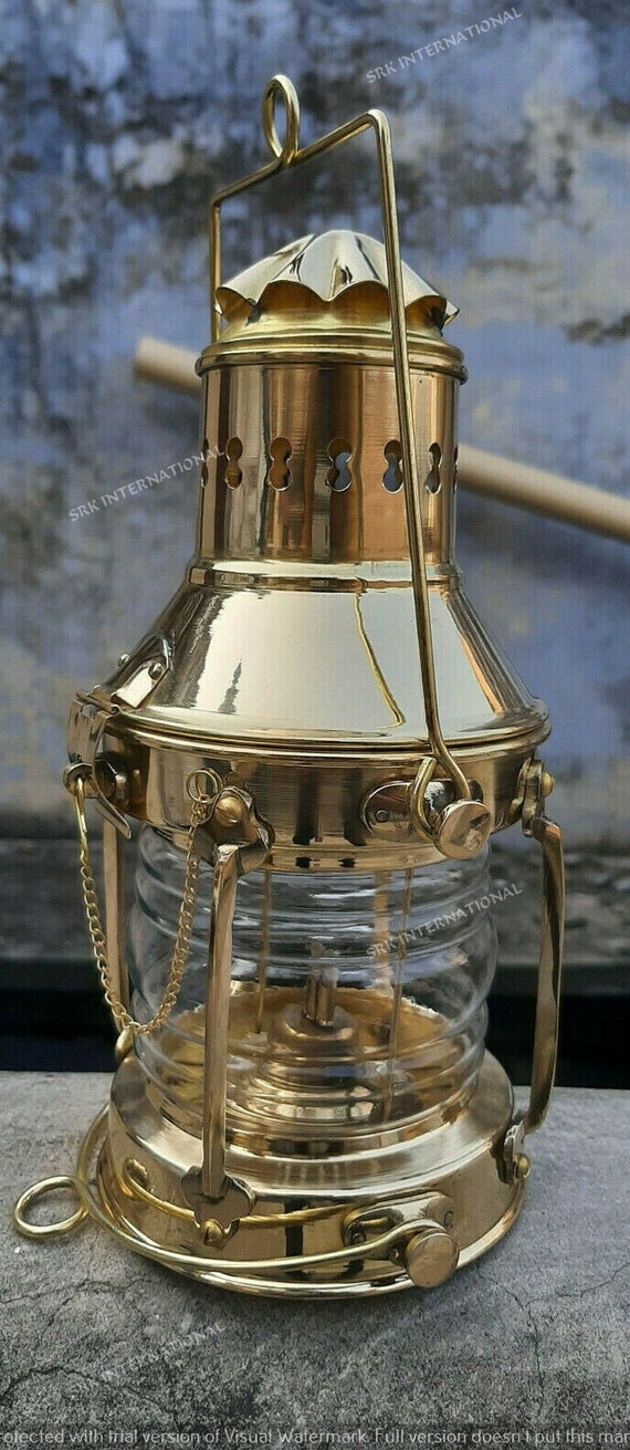 Vintage Brass Oil Lamp Maritime Ship Lantern-Anchor Boat Light Nautical Lamps 