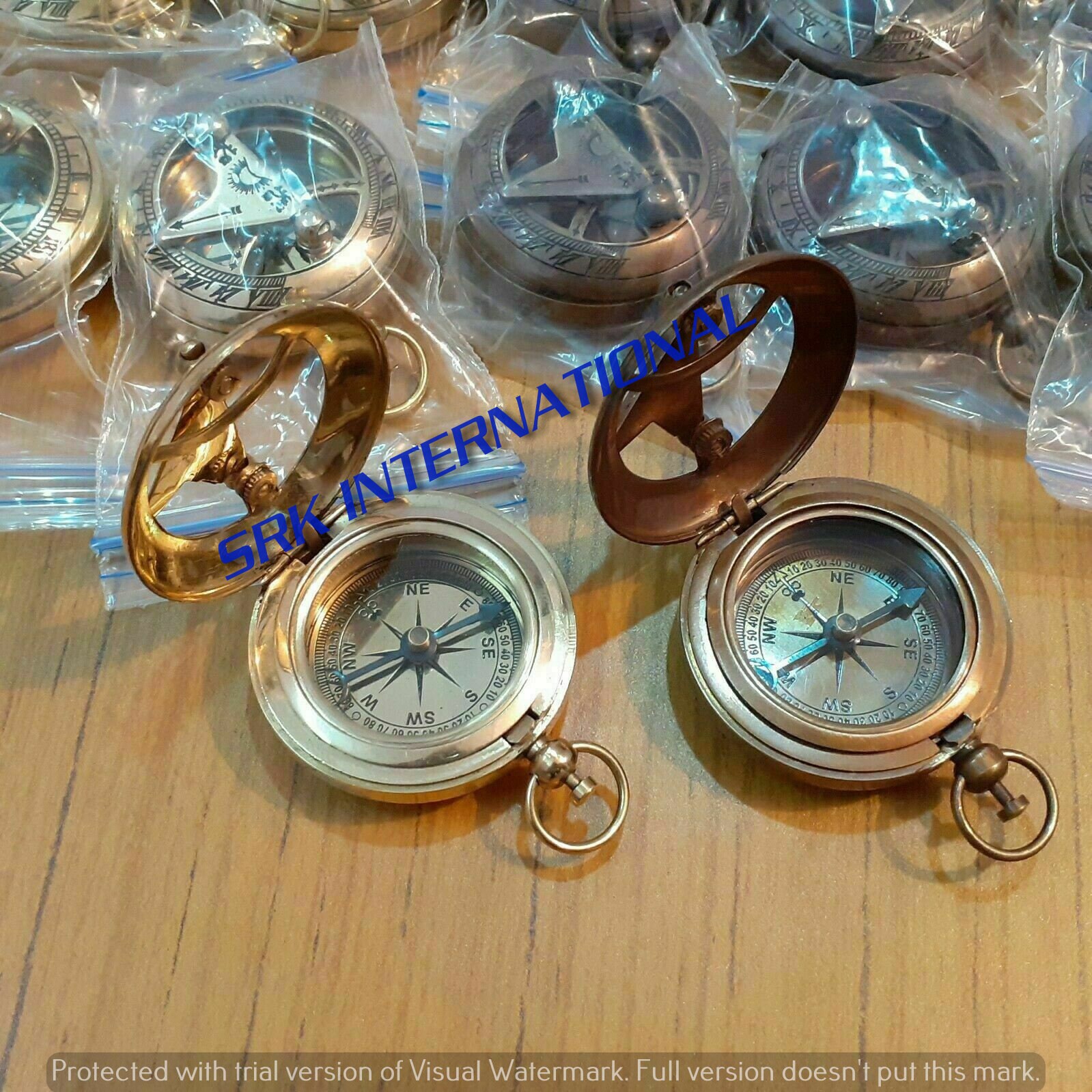 Lot of 12 Antique Brass Push Button Sundial Compass Marine Gift 