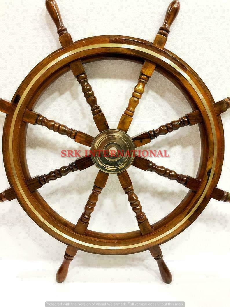 Nautical Maritime Pirates/Captains 12" Ships Wheel Brass/Wooden  Decore/gift 