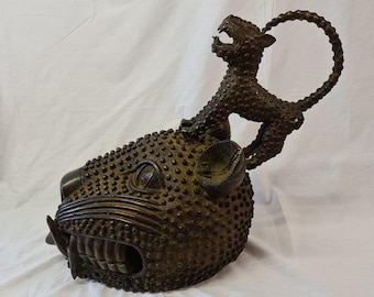 Huge Bronze Benin Leopard Head