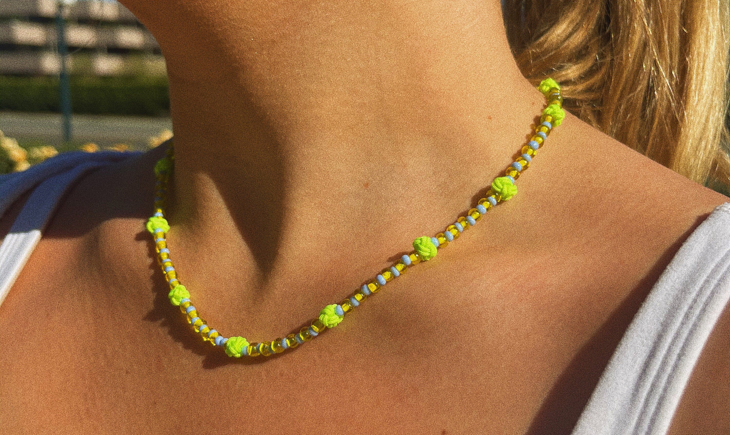 Lime green beaded Funky Necklace Etsy
