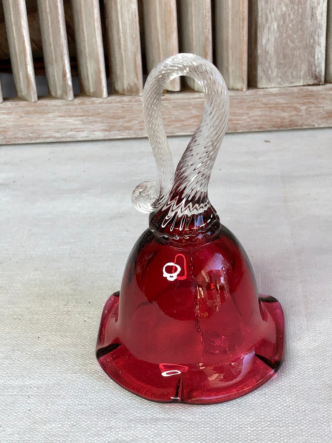 Vintage Cranberry Fenton bell with twisted clear handle with Etsy