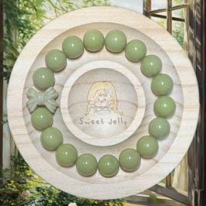 Green Matcha Alashan Agate Beads Bracelet with Charm | Natural Gemstone Accessories | Handmade Jewelry | Gift for Her
