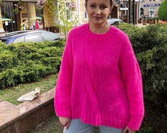 Mohair Sweater Knitting Pattern: Top-Down Braid Cable (PDF Pattern)