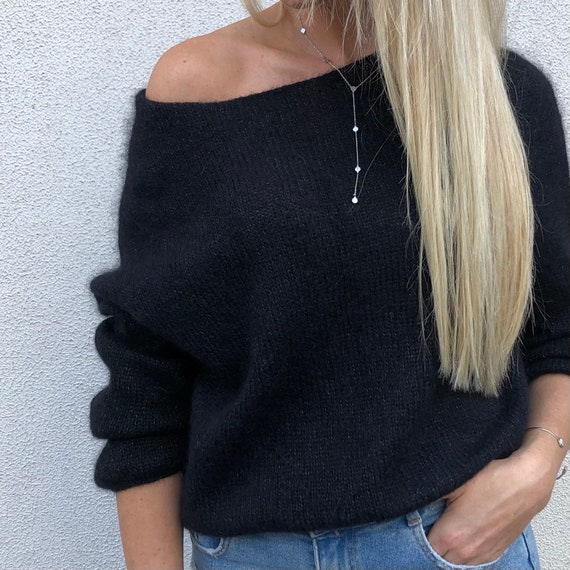 Elegant Black Mohair Sweater Loose Fit 