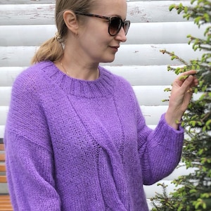 Purple knit sweater Mohair sweater Loose knit jumper One knit sweater Handknit sweater Open Knit Jumper Aesthetic clothes Cable knit sweater