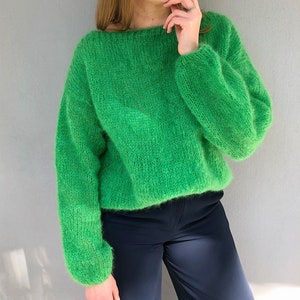Mohair Sweater Green Pullover Handknitted Jumper Mohair Jumpers Emerald green sweater Loose knit Oversized sweater thick wool Fluffy mohair