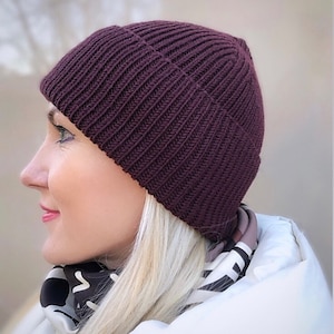 Double brim beanie Fisherman beanie Mens beanie Brown Merino Wool Beanie Unisex Winter Hat Wool Handmade knitted hat Womens winter hats