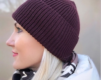 Handmade Brown Merino Wool Beanie - Unisex Fisherman Style