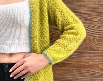 V-neck Mohair Cardigan - Yellow - Etsy