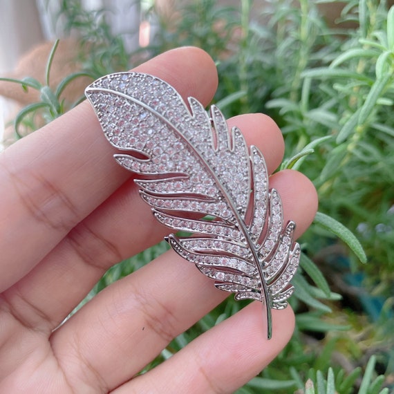 Feather Brooch. Crystal Brooch.brooches for Women.mother Day Gift