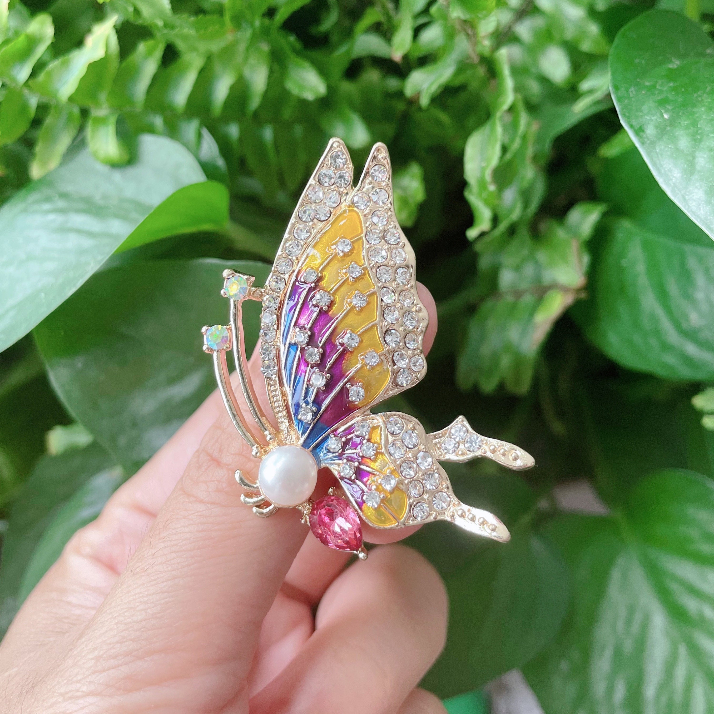 Brooch Pins, Brooch Crafts,Delicate Small Brooch Pin Gift Faux Pearls  Rhinestones Butterflies Brooch Costume Accessories