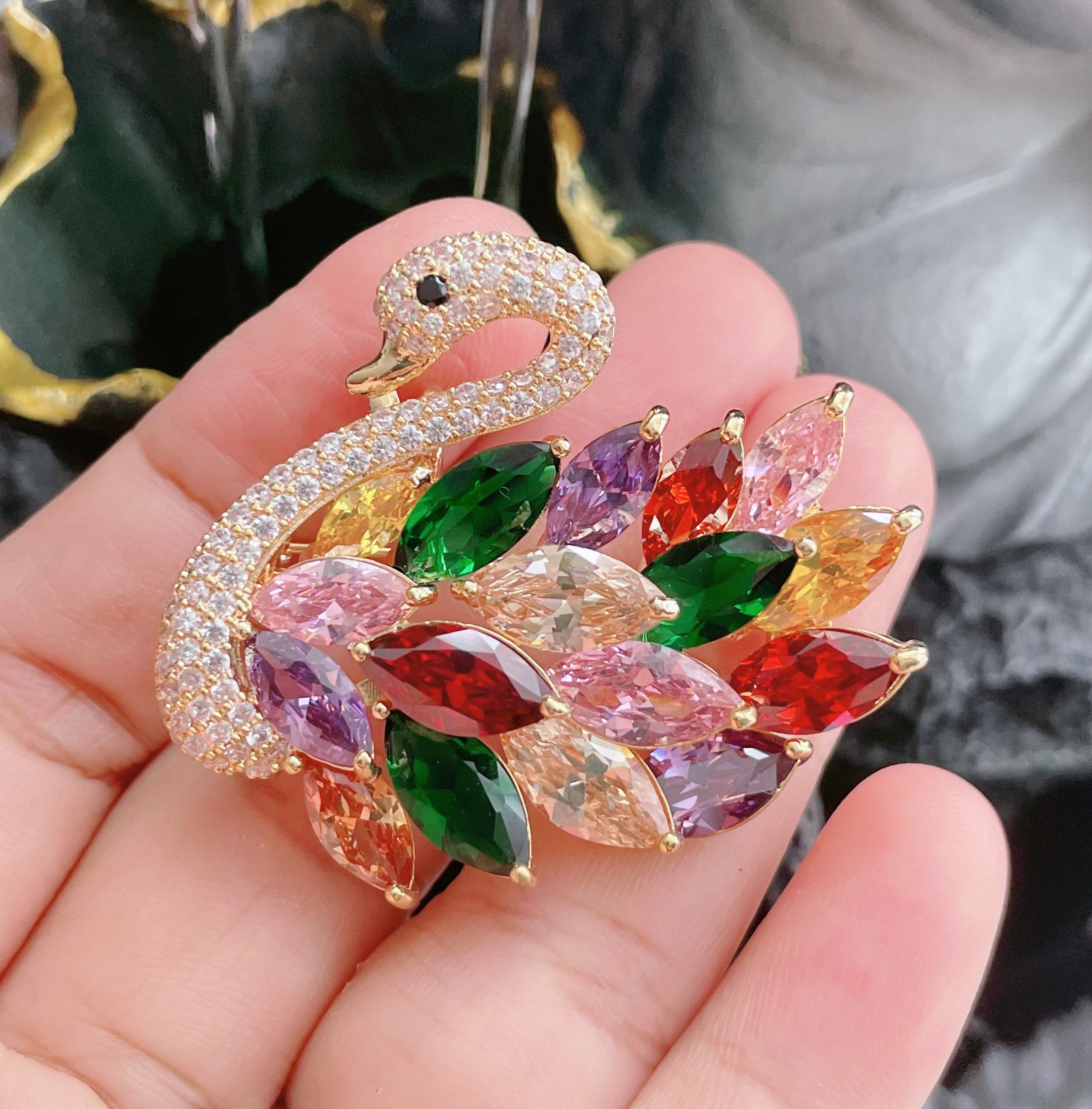 Swan Brooch.swarovski Crystal Brooch.brooch for Women.mother Etsy