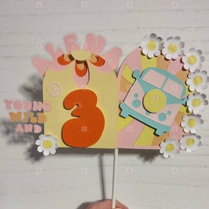 Young wild and three hippie boho cake topper Groovy Cake topper Boho Name Cake topper Young Wild and 3 retro decorations