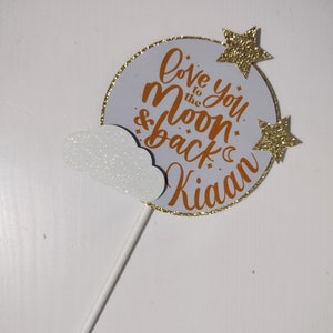 To the moon and back cake topper Love You to the Moon personalized cupcake topper moon and stars cake topper
