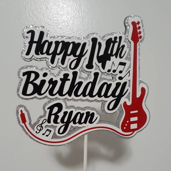 Custom Cake Toppers, Bass Guitar Birthday Cake Topper, Cake Toppers for Men, Happy Birthday, Customized Cake Topper