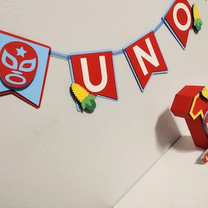 Nacho inspired 3d letter, Nacho Libre Party, Los luchadores Wrestling Party, Nacho Libre ONE Banner Lucha Libre Mask