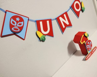 Nacho inspired 3d letter, Lucha Libre Party, Los luchadores Wrestling Party, mexican wrestling ONE Banner Lucha Libre Mask