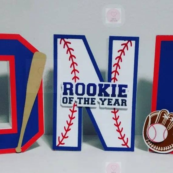 ONE Rookie of the Year baseball theme birthday letters, cake topper smash photographer prop, sports theme boy first birthday party, 3d,