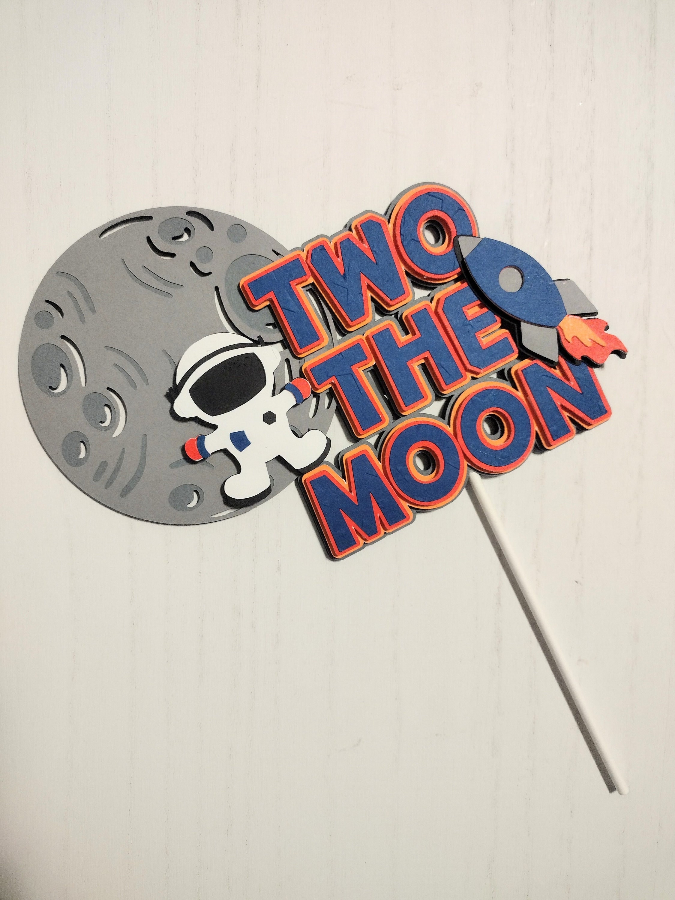 Two the moon cake topper Astronaut party boy decor outer space theme 2nd birthday Birthday Party Decorations 2 Year Old Space