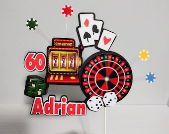 Casino Theme Cake TopperPoker Cake Topper, Personalized Birthday Cake Topper for Men Vegas Inspired Cake Topper Birthday Party for Him