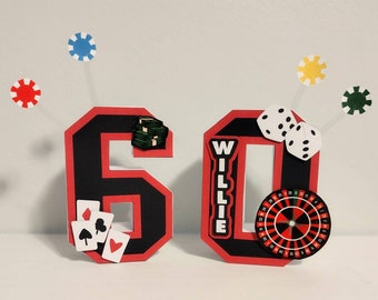 Casino/Poker Theme 3D Age Numbers Poker Party  Personalized Birthday age for Men Vegas Inspired Cake Topper Birthday Party for Him