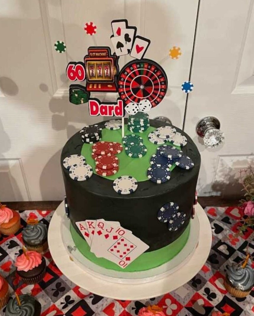 Las Vegas Lighted Birthday Cake Topper Acrylic Cake LED Poker Chip  Personalized