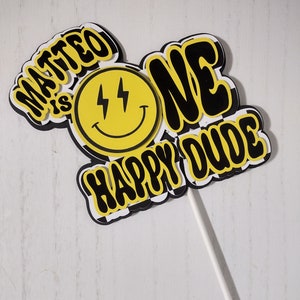 One Happy Dude Cake Topper One Happy dude Party Decor First Birthday Party Supplies Smiley face birthday Checkered cake topper Emoji Decor